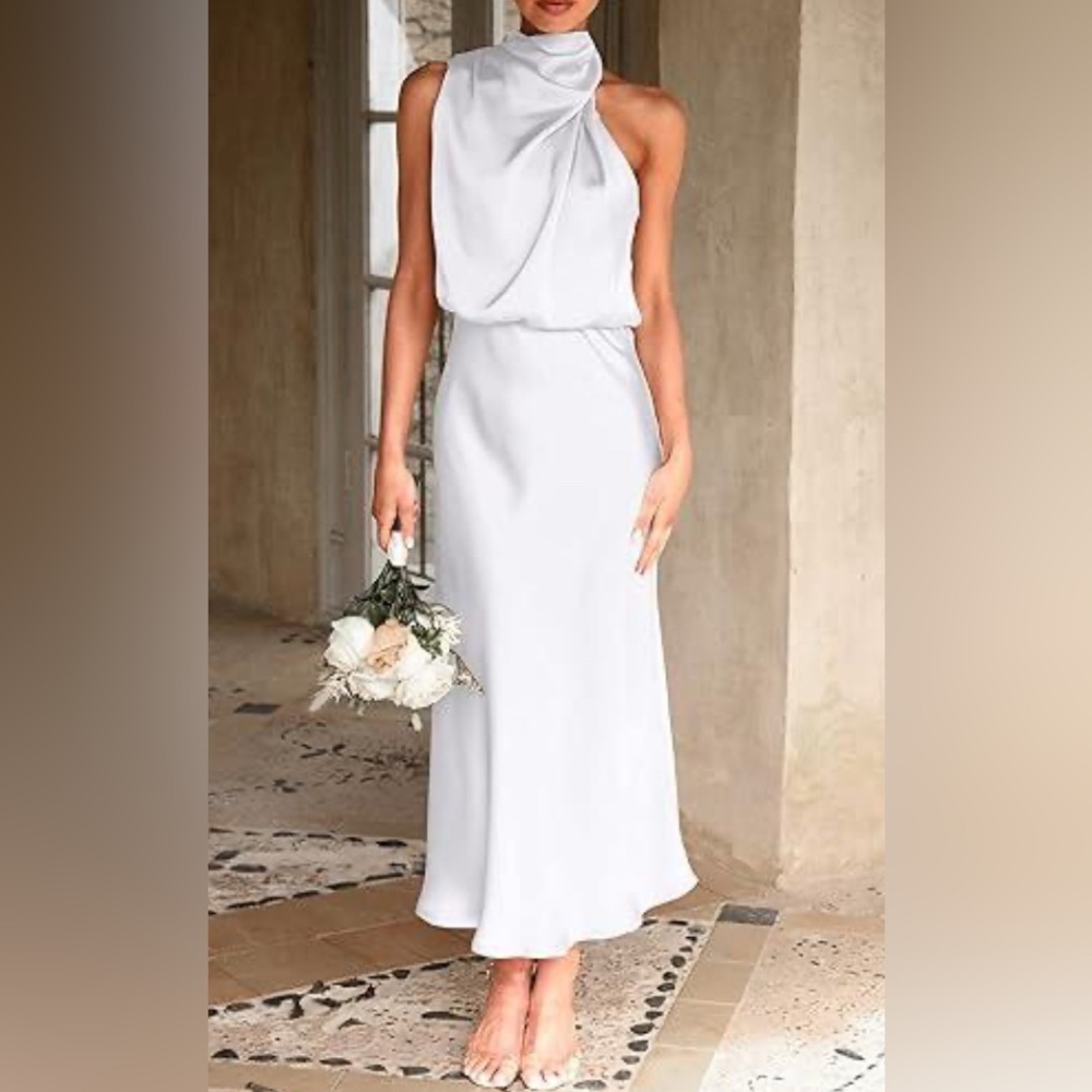 PRETTYGARDEN 2025 Satin Dress Elegant Mock Neck Cocktail Party Maxi Dress